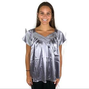 Love Stitch Boho Silver Shine Smock Top Small